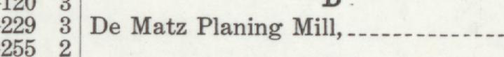 The line reading De Matz Planing Mill in the 1911 atlas index