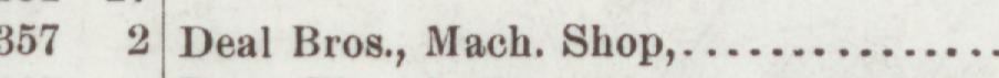 The line reading Deal Bros., Mach. Shop in the 1904 atlas index