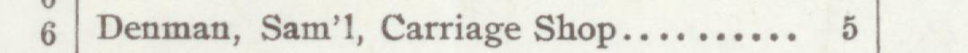 The index line reading Denman, Sam'1, Carriage Shop in the 1907 atlas