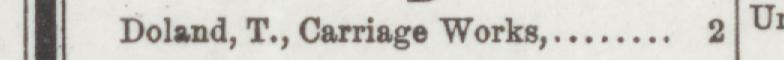 The line reading Doland, T., Carriage Works in the 1889 atlas index