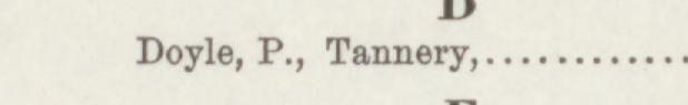 The line reading Doyle, P, Tannery in the 1886 atlas index