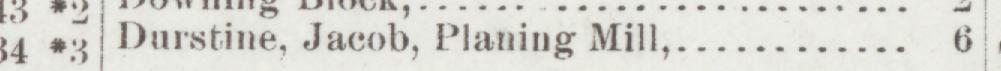 The line reading Durstine, Jacob, Planing Mill in the 1892 atlas index