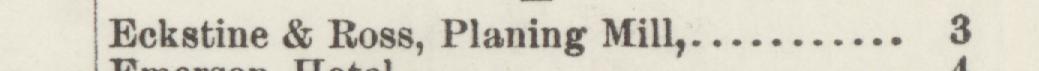 The line reading Eckstine & Ross, Planing Mill in the 1887 atlas index