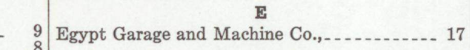 The line reading Egypt Garage and Machine Co in the 1939 atlas index