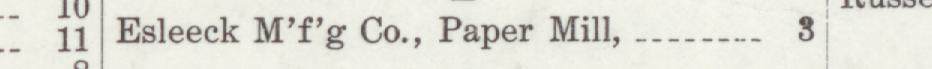 The line reading Esleeck M'f'g Co., Paper Mill in the 1909 atlas index
