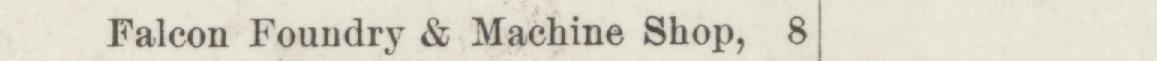 The line reading Falcon Foundry &Machine Shop in the 1884 atlas index