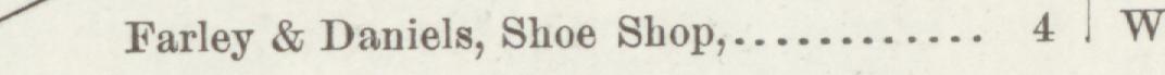 The index line reading Farley & Daniels, Shoe Shop in the 1892 atlas