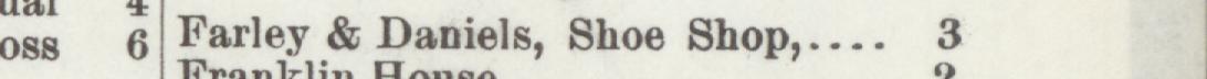 The index line reading Farley & Daniels, Shoe Shop in the 1897 atlas