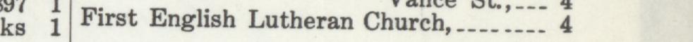 The index line reading First English Lutheran Church in the 1916 atlas