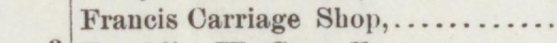The line reading Francis Carriage Shop in the 1889 atlas index