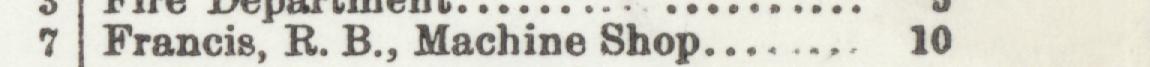 The index line reading Francis, R. B., Machine Shop in the 1906 atlas