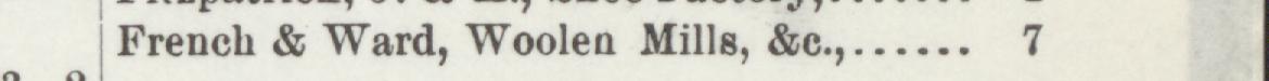 The line reading French & Ward, Woolen Mills, &e in the 1896 atlas index
