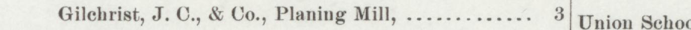 The line reading Gilehrist, J. C., & Co., Planing Mill in the 1893 atlas index