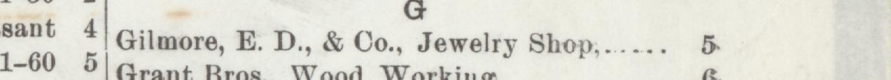 The index line reading Gilmore, E. D., & Co., Jewelry Shop in the 1899 atlas