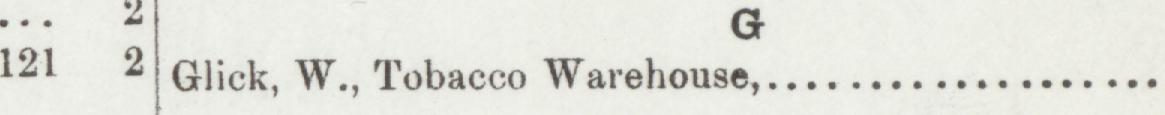 The line reading Glick, W. Tobacco Warehouse in the 1892 atlas index