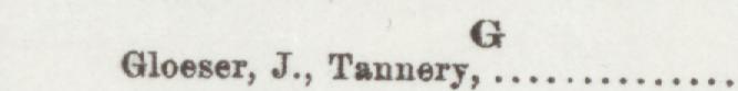 The line reading Gloeser, J., Tannery" in the 1892 atlas index