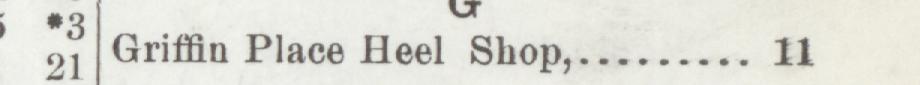 The line reading Griffin Place Heel Shop in the 1899 atlas index