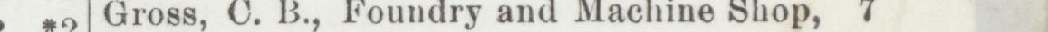 The line reading Gross, O. B., Foundry and Machine shop in the 1905 atlas index