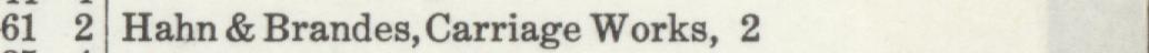 The line reading Hahn & Brandes, Carriage Works, 2 in the 1910 atlas index