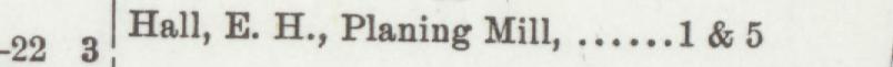 The line reading Hall, E. H., Planing Mill in the 1904 atlas index