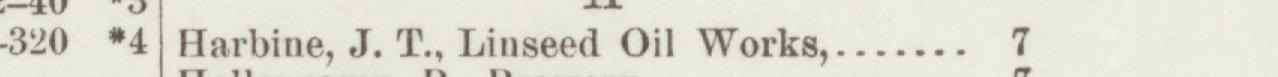 The line reading Harbine, J. T., Linseed Oil Works in the 1890 atlas index