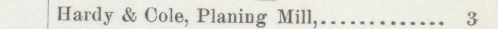The line reading Hardy & Cole, Planing Mill in the 1892 atlas index