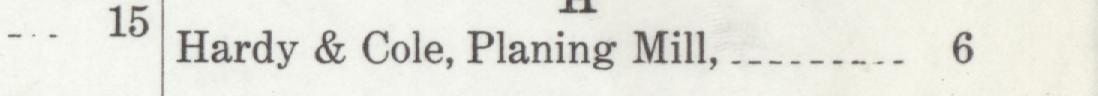The index line reading Hardy & Cole, Planing Mill in the 1911 atlas