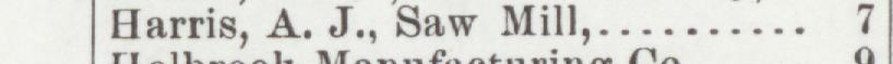 The line reading Harris, A. J., Saw Mill in the 1904 atlas index