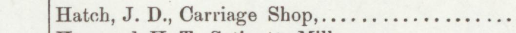 The line reading Hatch, J. D., Carriage Shop in the 1899 atlas index