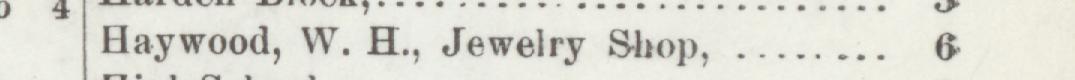 The line reading Haywood, W. H., Jewelry Shop in the 1899 atlas index