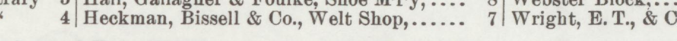 The line reading Heckman, Bissell &Oo.,Welt Shop in the 1896 atlas index