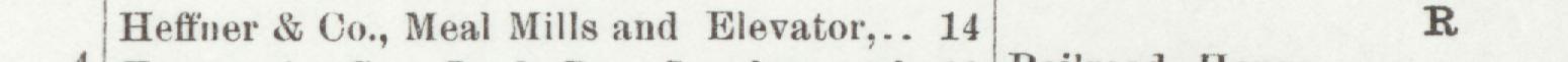 The line reading Heffner & Co., Meal Mills and Elevator, 14 in the 1899 atlas index