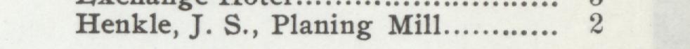 The line reading Henkle, J. S., Planing Mill in the 1901 atlas index