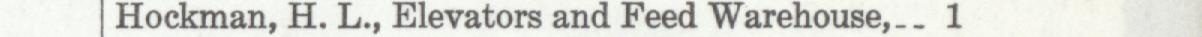 The line reading Hockman, H. L., Elevators and Feed Warehouse,-_ 1 in the 1941 atlas index