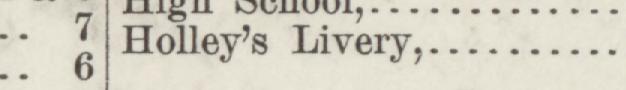 The line reading Holley's Livery in the 1884 atlas index