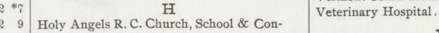 The line reading Holy Angels R. C. Church, School & Con in the 1906 atlas index
