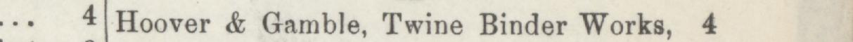 The line reading Hoover & Gamble, Twine Binder Works, 4 in the 1886 atlas index