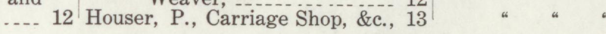 The line reading Houser, P., Carriage Shop, &c in the 1911 atlas index