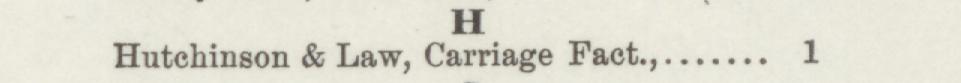 The line reading Hutehinson & Law, Carriage Pact in the 1890 atlas index