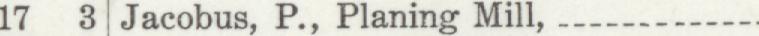 The line reading Jacobus, P., Planing Mill in the 1909 atlas index