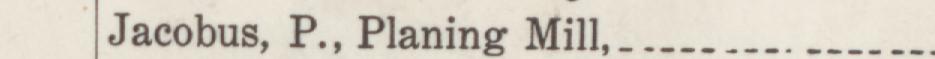The index line reading Jacobus, P., Planing Mill,_ in the 1940 atlas