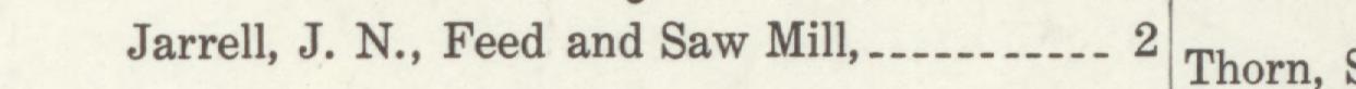 The line reading Jarrell, J. N.,Feed and Saw Mill in the 1914 atlas index