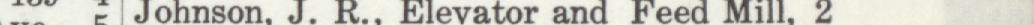 The line reading Johnson, J. R levator and Feed Mill in the 1910 atlas index