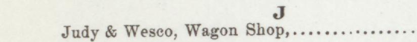 The line reading Judy & Weseo, Wagon Shop in the 1892 atlas index