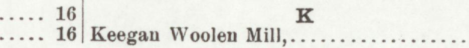 The index line reading Keegan Woolen Mill, * in the 1904 atlas