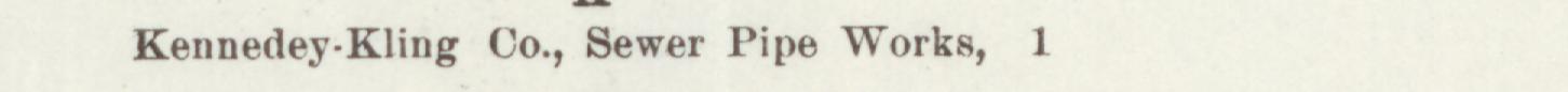 The line reading Kennedey.Kling Co., Sewer Pipe Works in the 1897 atlas index