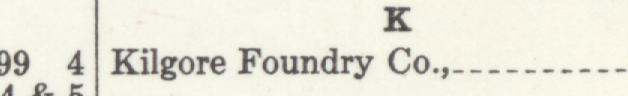 The line reading Kilgore Foundry Co.r in the 1933 atlas index