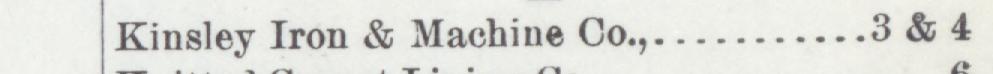 The line reading Kinsley Iron & Machine Co in the 1891 atlas index