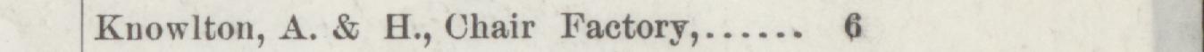 The line reading Knowlton, A. & H., Chair Factory in the 1889 atlas index