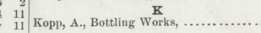 The line reading Kopp, A., Bottling Works in the 1896 atlas index